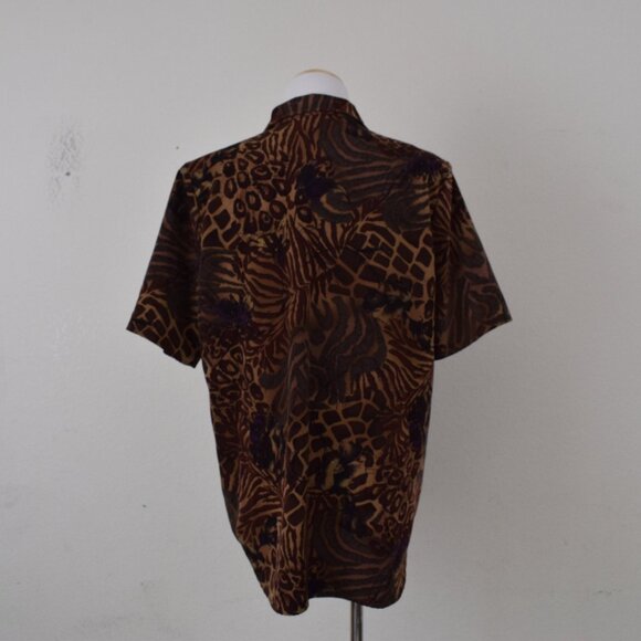 Vintage 90s Brown Jungle Floral Blouse size L - Picture 3 of 10